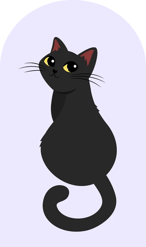 Ilustração de uma gata preta sentada de costas olhando para trás
