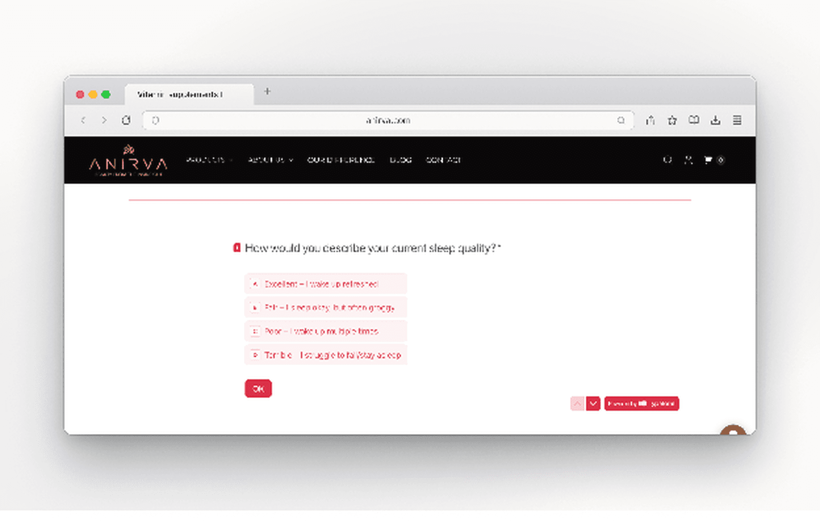 Un quiz creado con Typeform para la tienda de vitaminas Anirva