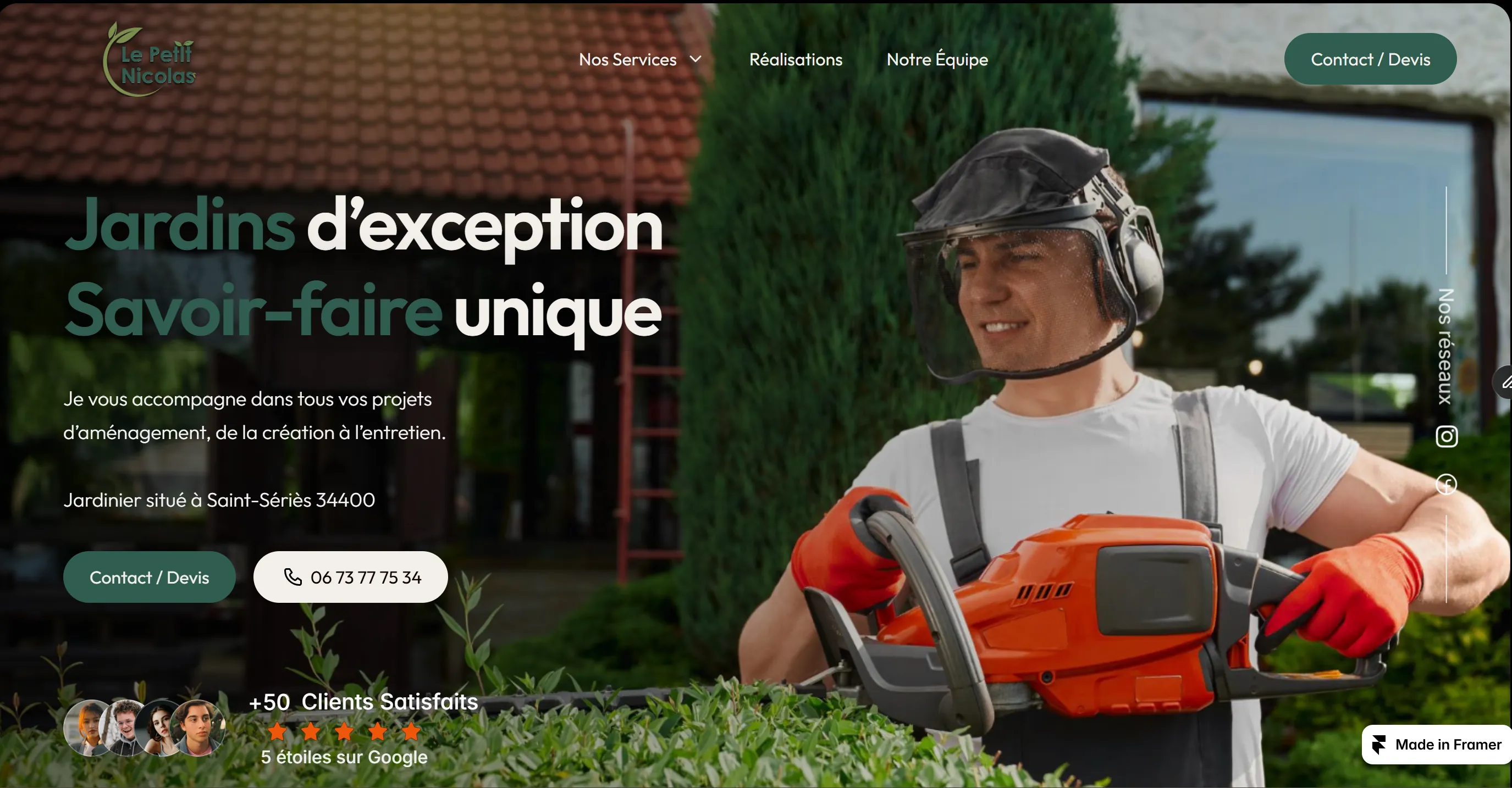 Site web professionnel pour jardinier avec présentation des services et contact