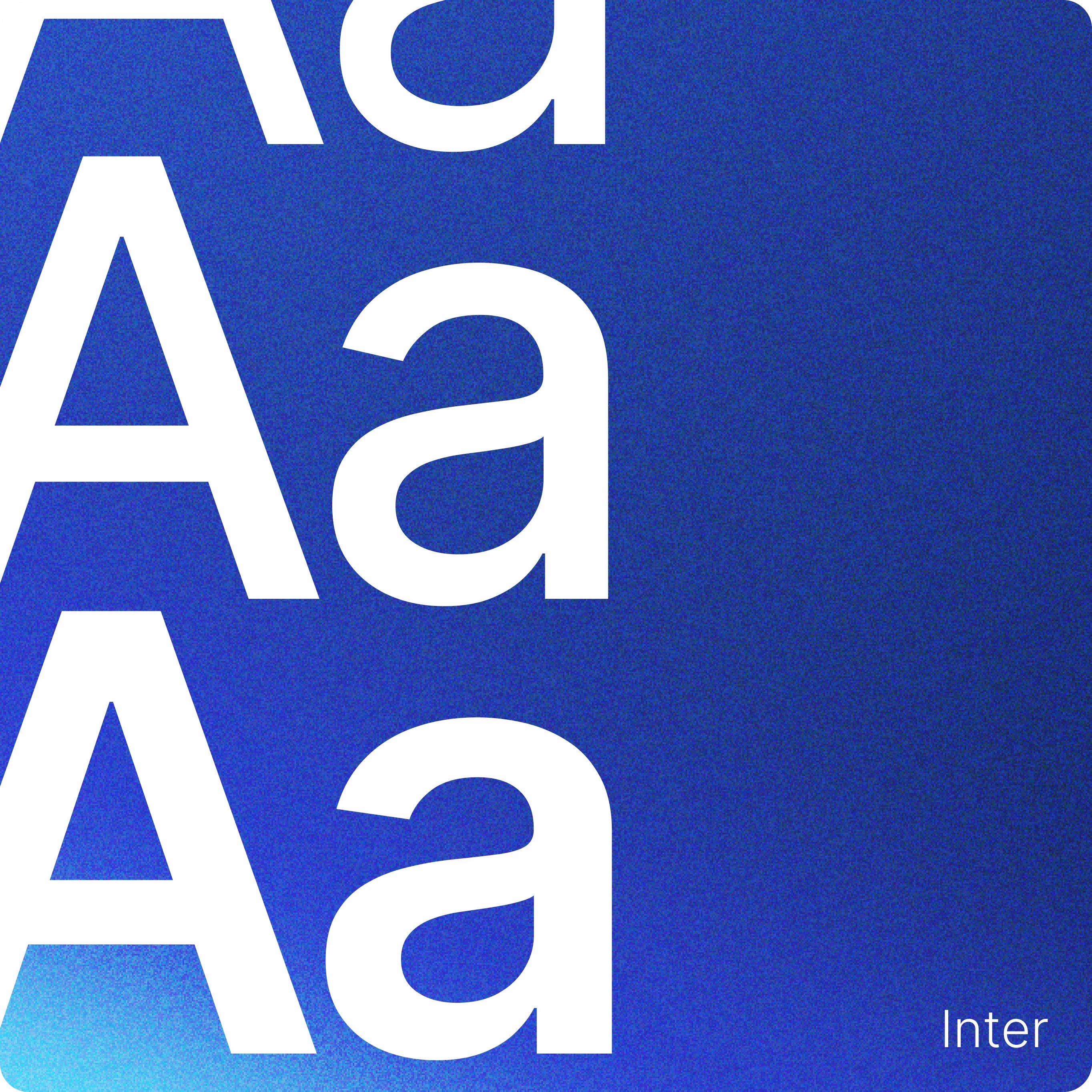 The image showcases a typographic design with the letters "Aa" repeated three times in large, bold white font. The letters are vertically aligned and arranged against a gradient blue background. The gradient transitions from a lighter blue at the bottom to a darker blue at the top. In the bottom right corner, the word "Inter" is displayed in smaller white text, indicating the font name.