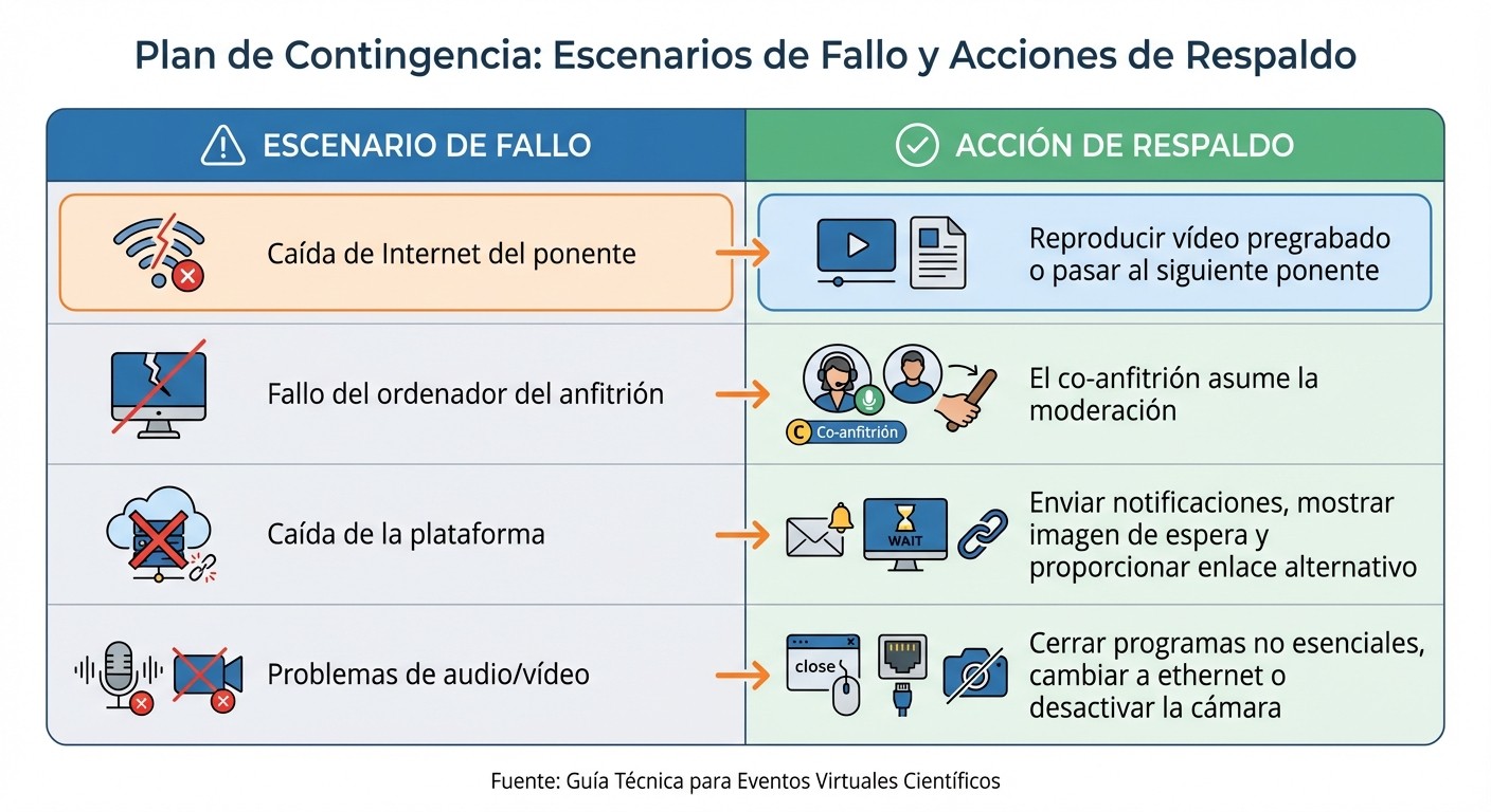 Plan de Contingencia para Eventos Virtuales Científicos: Escenarios de Fallo y Soluciones