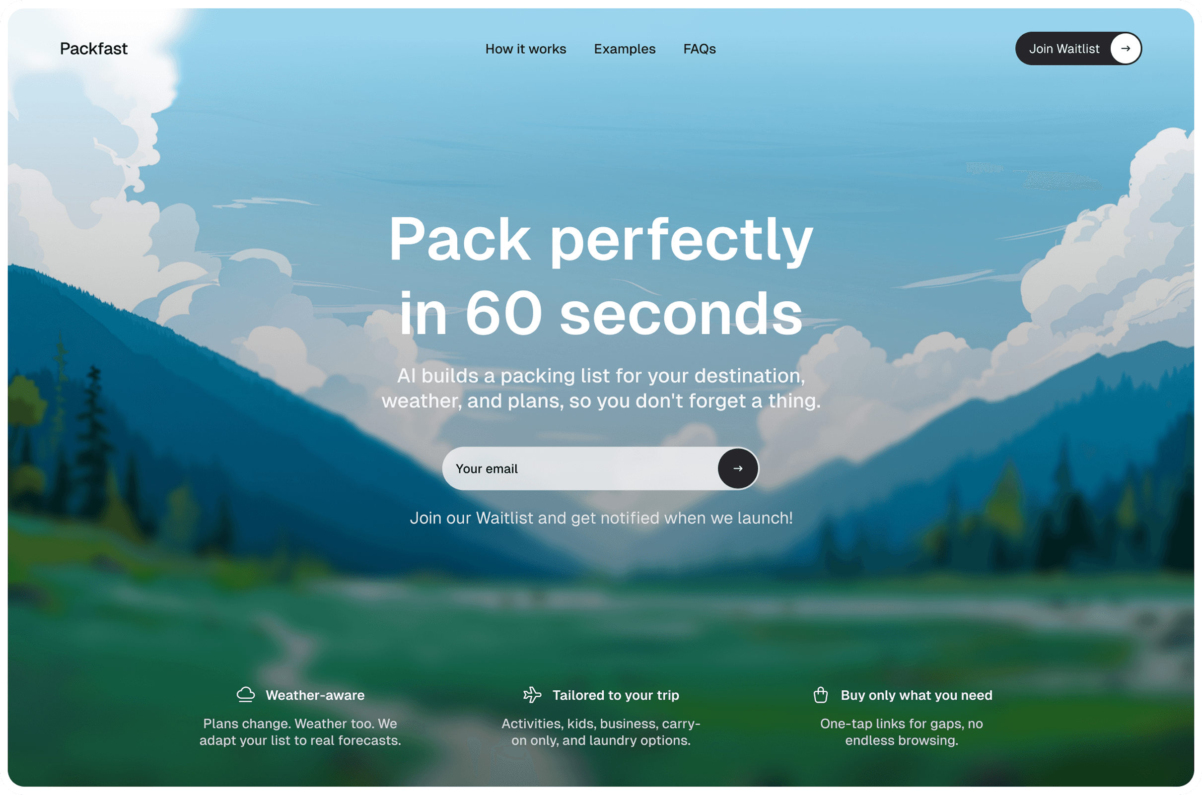 Packfast hero section design