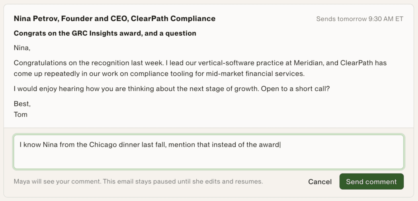 Queued email with a note
