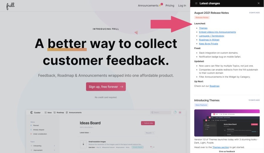 Roadmap Frill Announcements