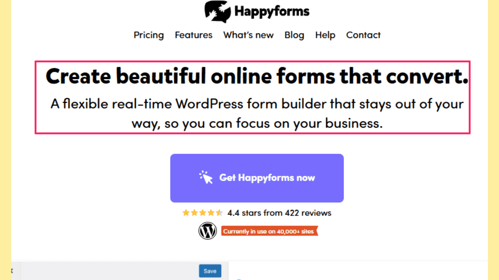 Landing page best practices: Happyforms uses clear and straightforward headlines