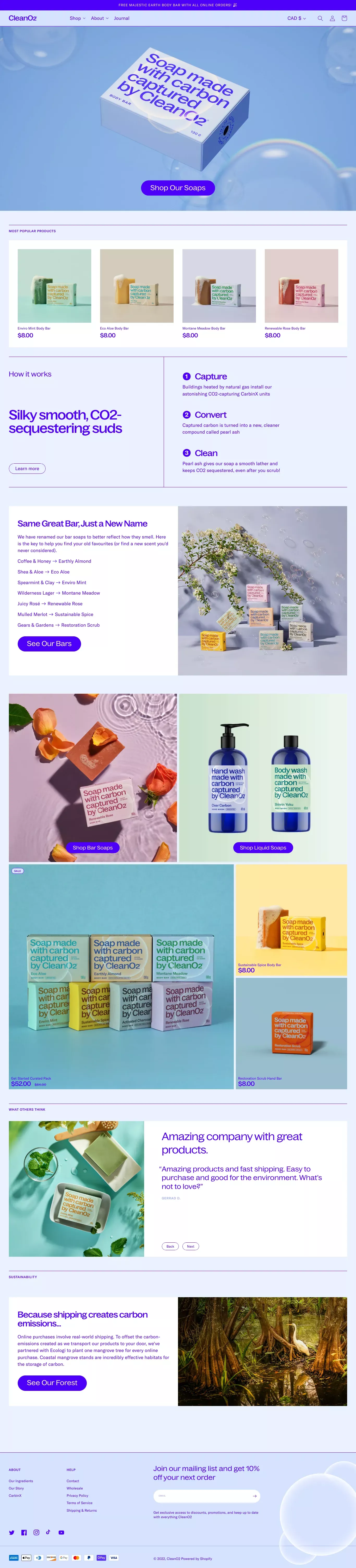 CleanO2 ecommerce page screenshot showcasing Beauty and Ecommerce design