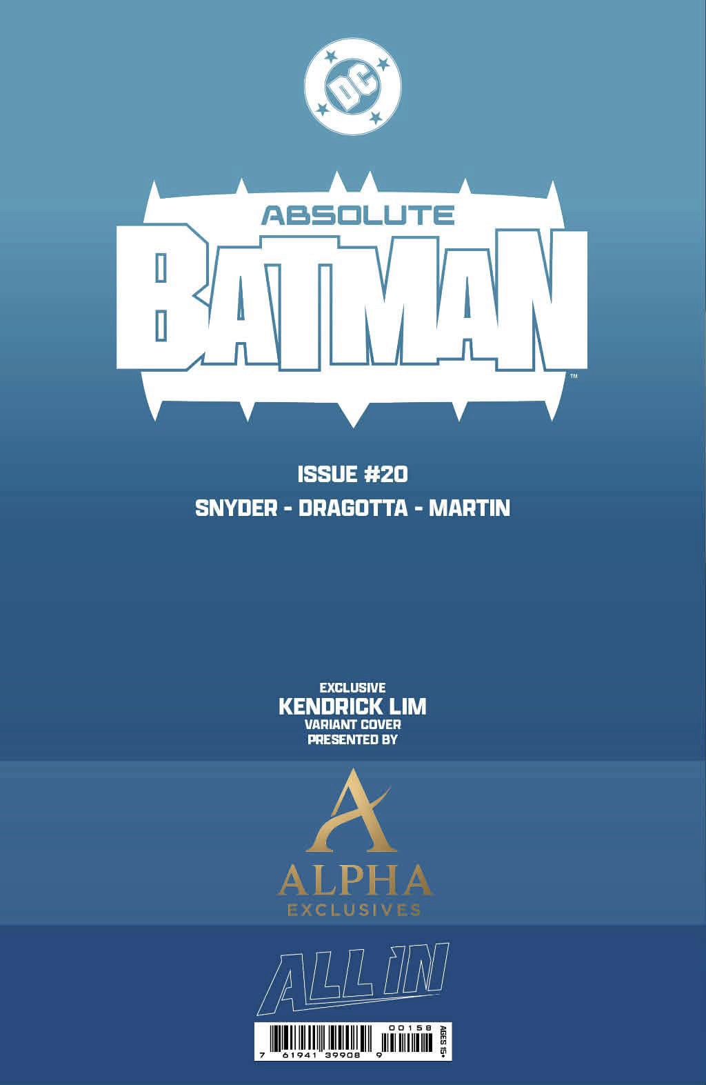 Back cover of Absolute Batman #20 Kendrick Lim Virgin Variant Exclusive DC Comics