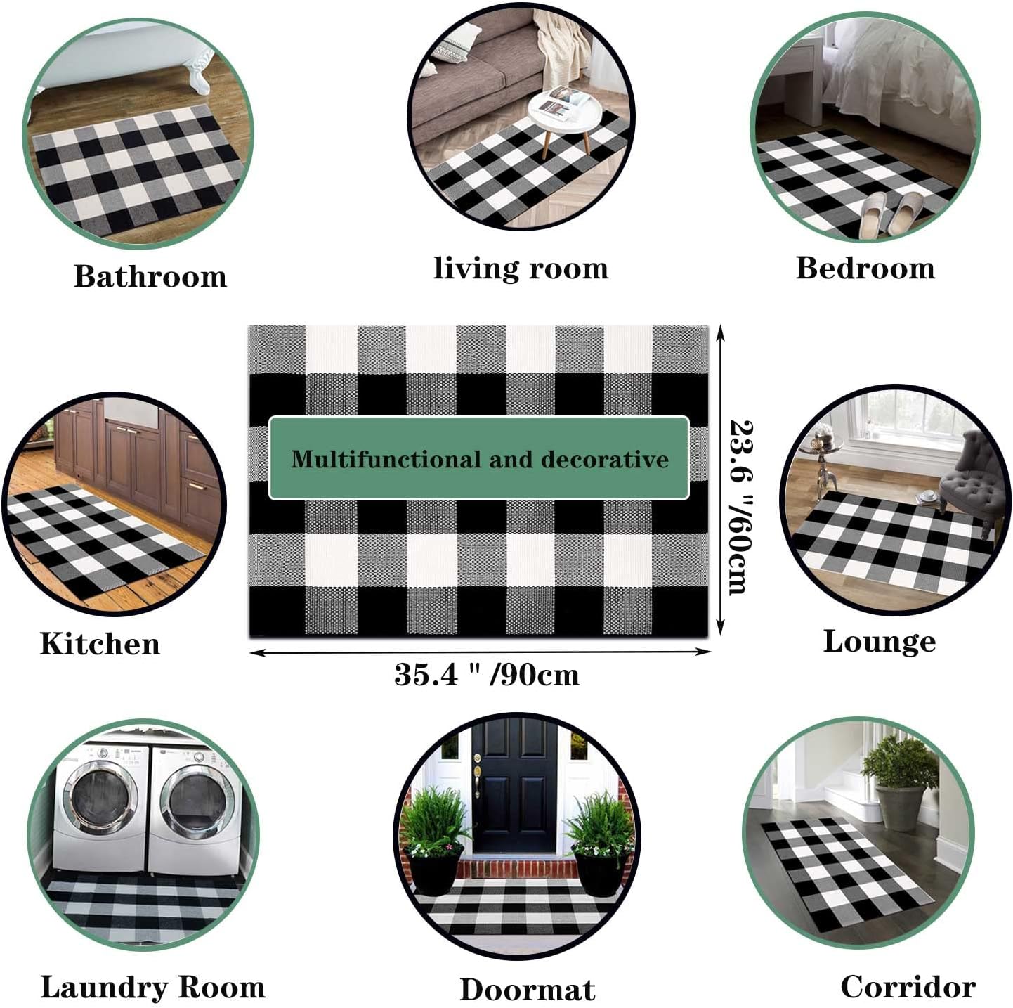 Black and white checkered runner rug brings elegance and charm to any space.