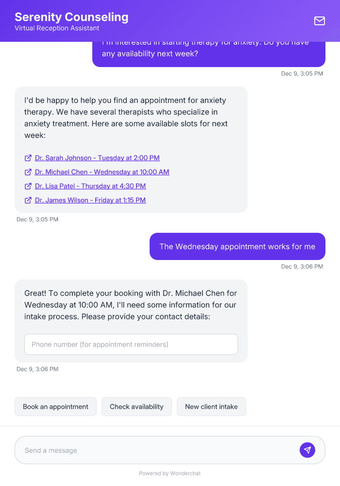 Counseling Reception AI Agent Template