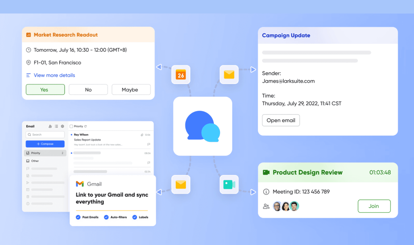 Teams, tools, and context are all in one chat feed.