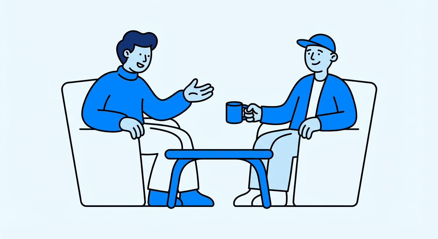 person talking with mentor in supportive conversation