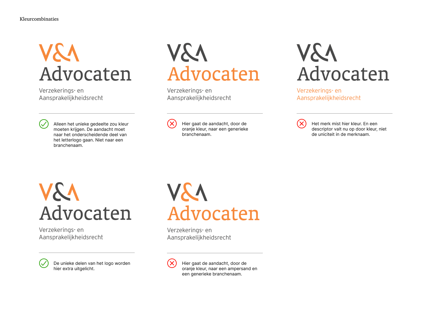 Ontwerp Brand Identity en Visuele Identiteit voor V&A Advocaten uit Rotterdam door Nederlands Freelance Brand en UX-UI Designer Michiel Nagtegaal uit Voorburg.