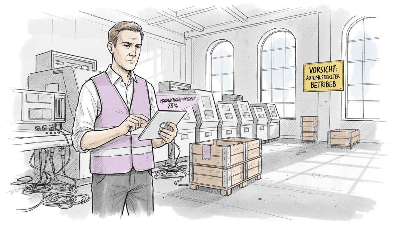 Der Produktionsleiter sorgt dafür, dass die Automatisierung der Maschinen reibungslos abläuft und alles optimal funktioniert.