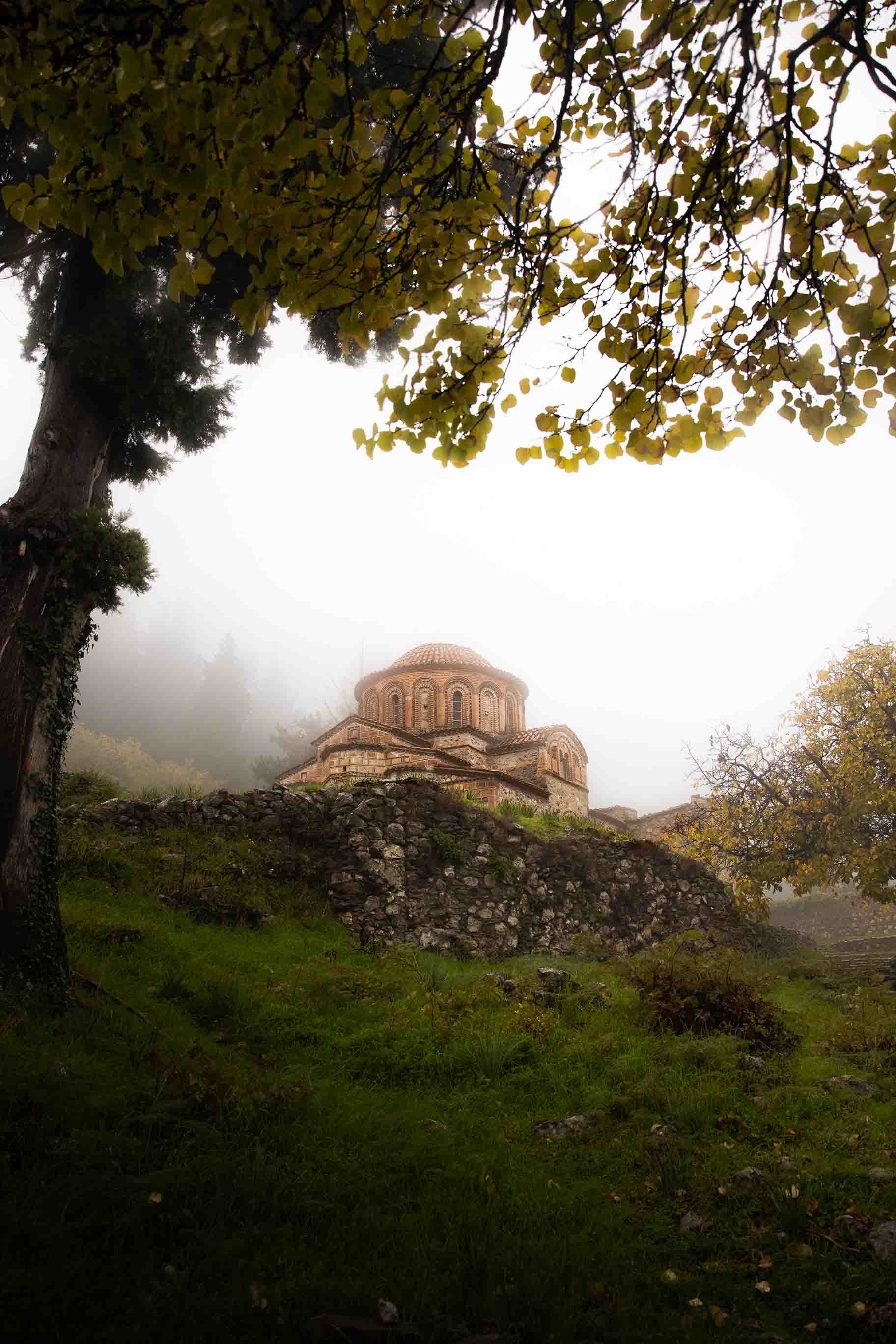 Architectural view of an ancient building in the ruins of Sparta, Greece.