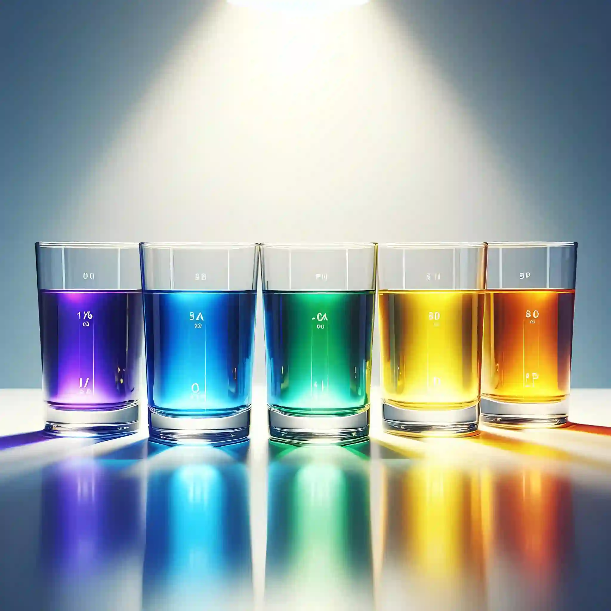 5 jenis air yang dihasilkan oleh mesin Kangen Water mengikut skala warna pH daripada alkali sehingga asid