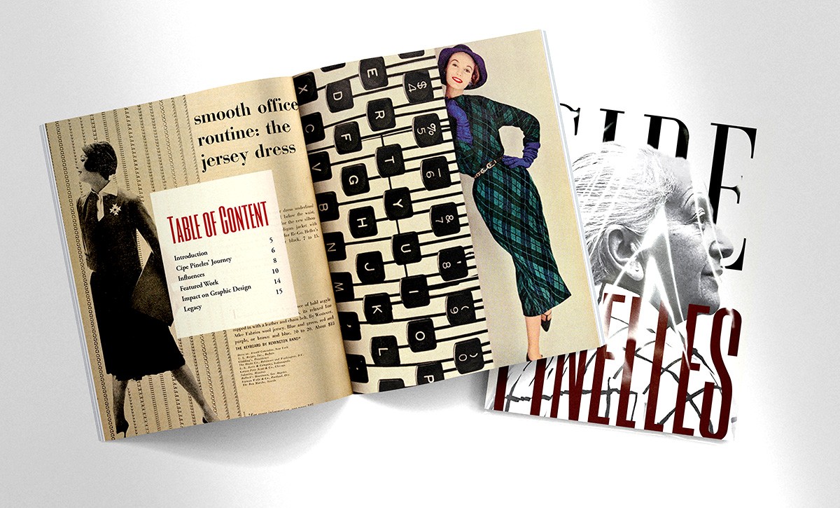 An open spread of Cipe Pineles at table of content lying on teh maagzine's cover 