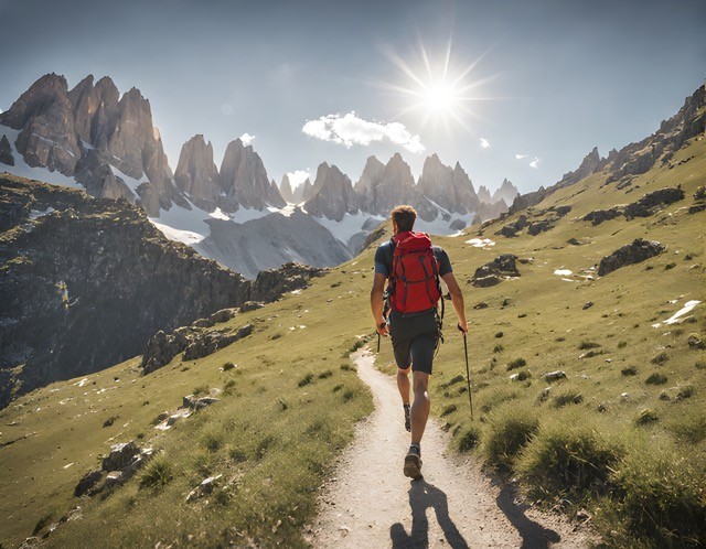 man hiking in the dolomites