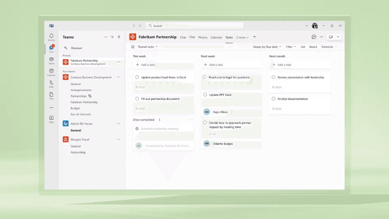 Microsoft Teams' collaboration hub for managing tasks