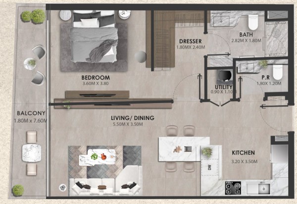 Aveline Residences Floor Plan 1BR