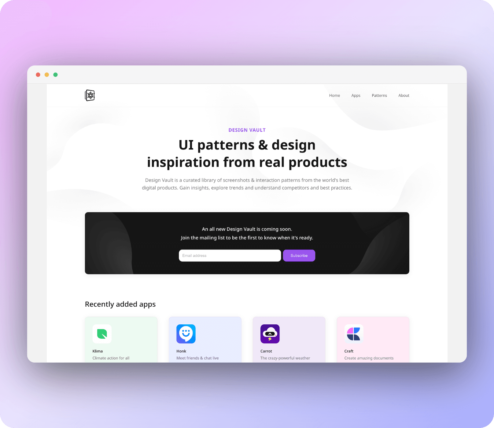 Screenshot of Design Vault website