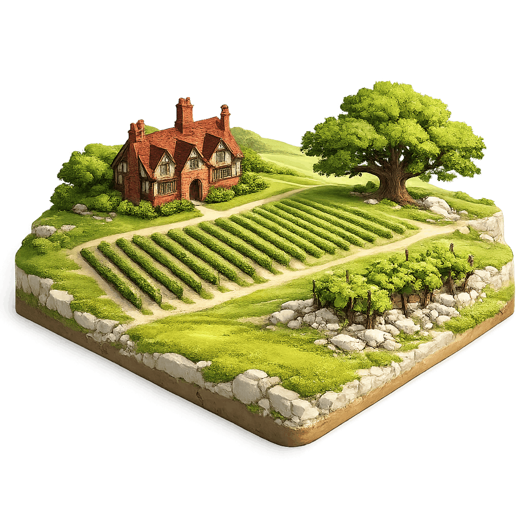 Artistic illustration of the Surrey wine region.