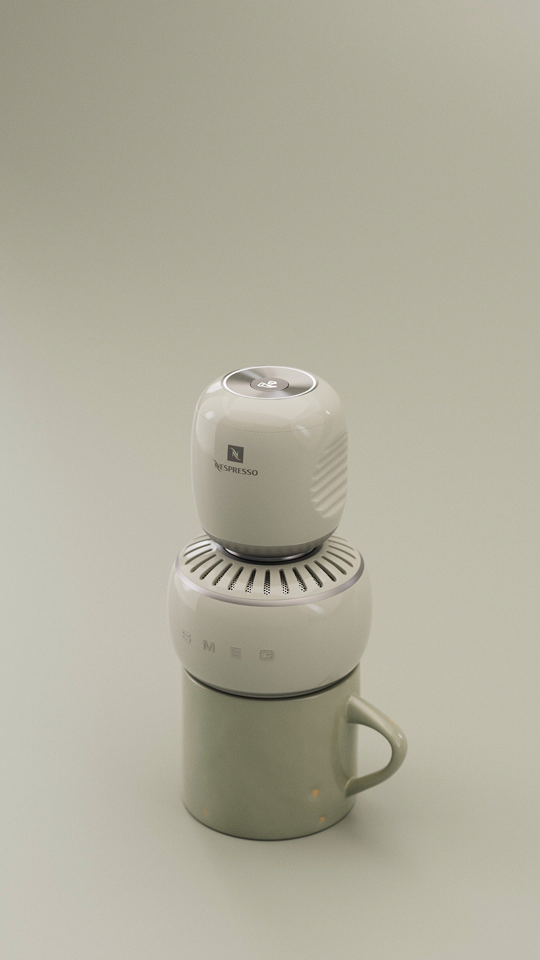 Front-facing view of single Smeg x Nespresso unit with logo detail and matte finish