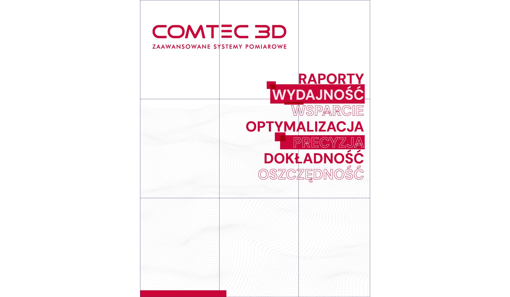 Projekt okładki katalogu technicznego – minimalistyczna typografia w kolorystyce firmowej (czerwień i biel).