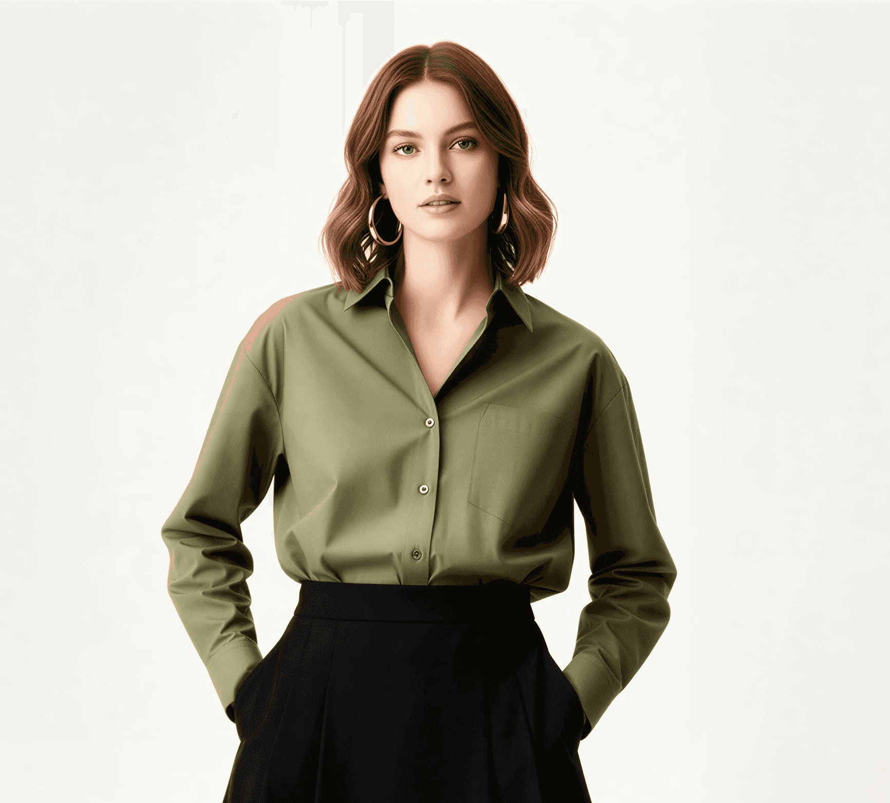 Woman in greenish shirt