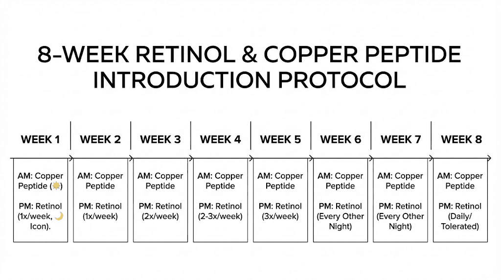 How to introduce retinol with copper peptides 8 week protocol timeline