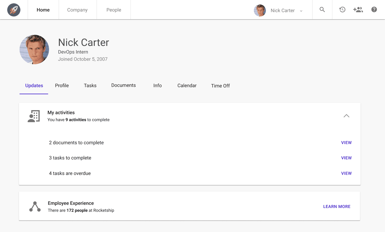 Sapling Updates Page employee experience