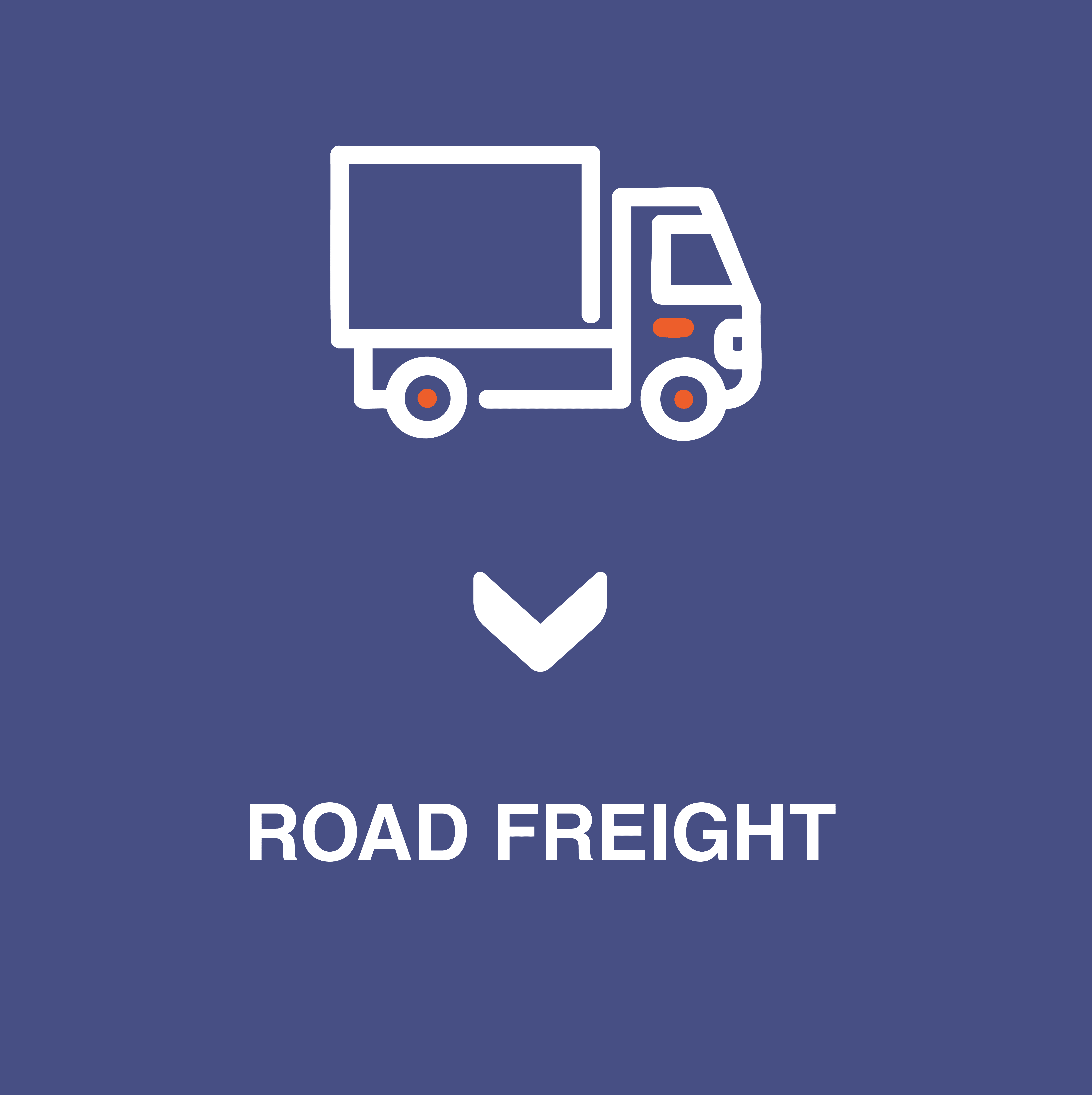 icon of a trcuk on a blue background with white text that says road freight