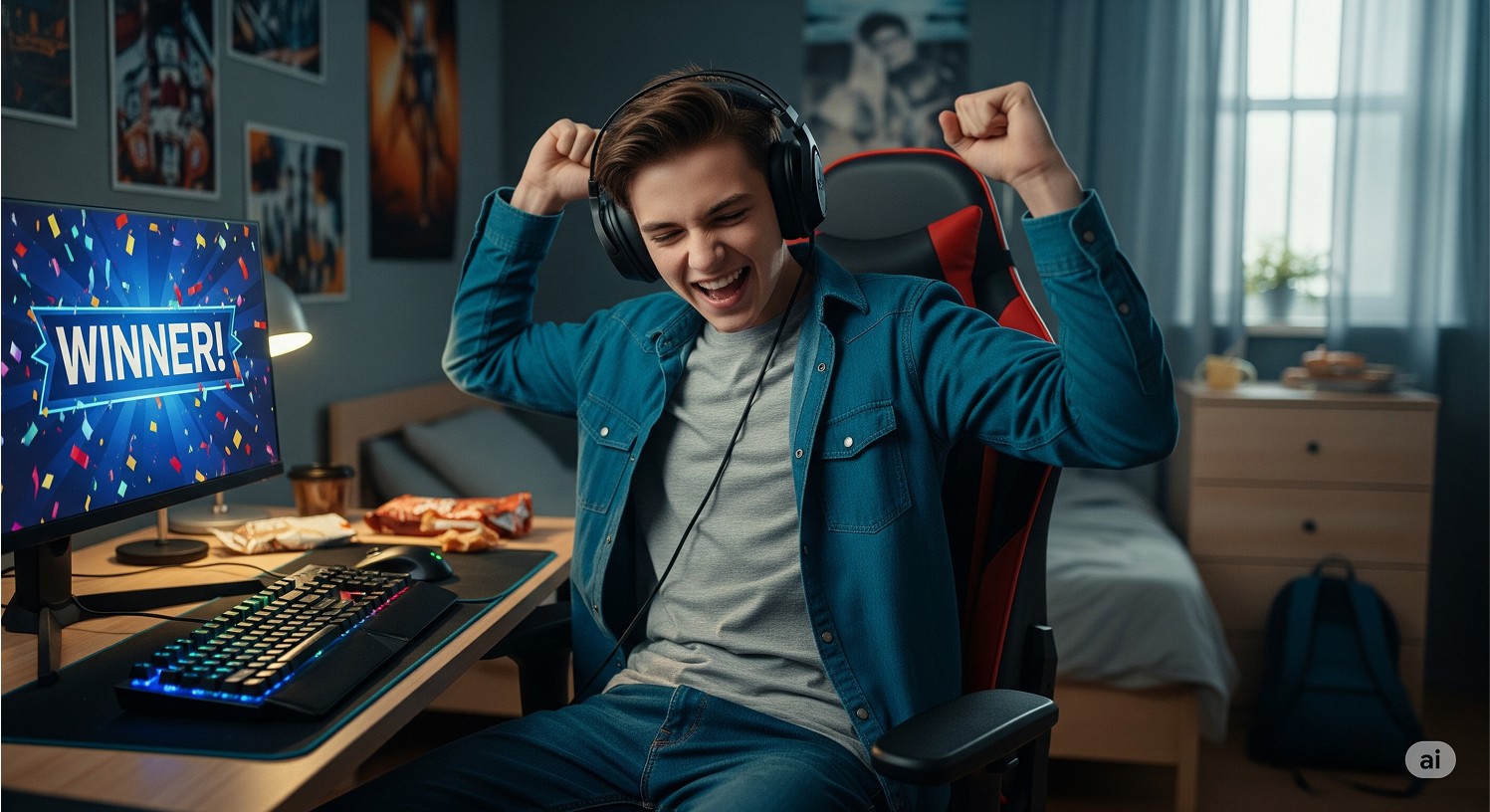 Image of a gamer celebrated