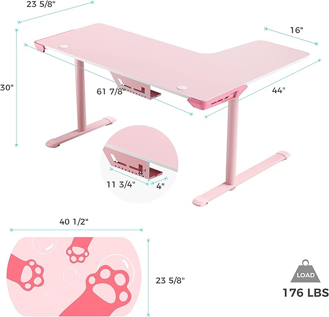 The pink l shaped desk is a stylish addition that complements any interior design.