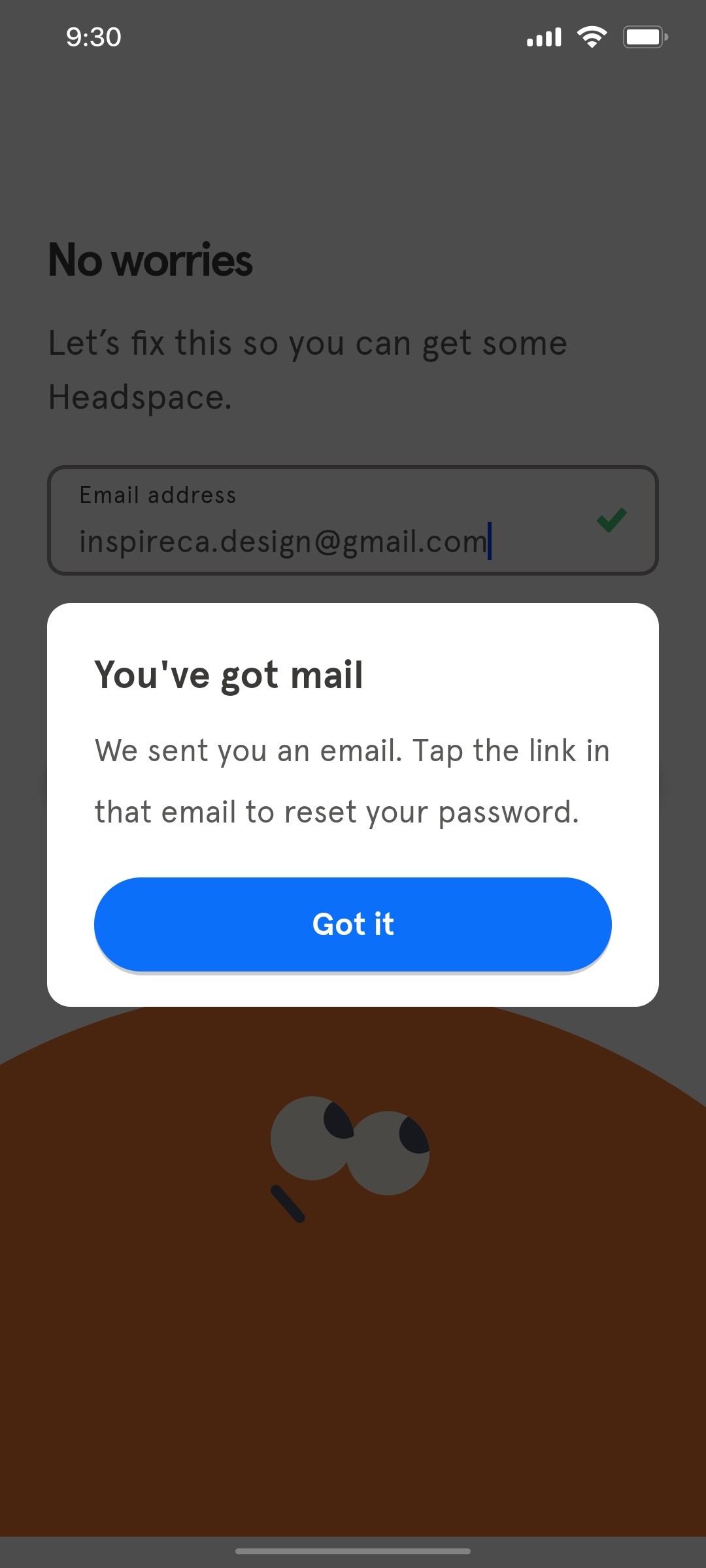 Headspace Forget Password 1 screen