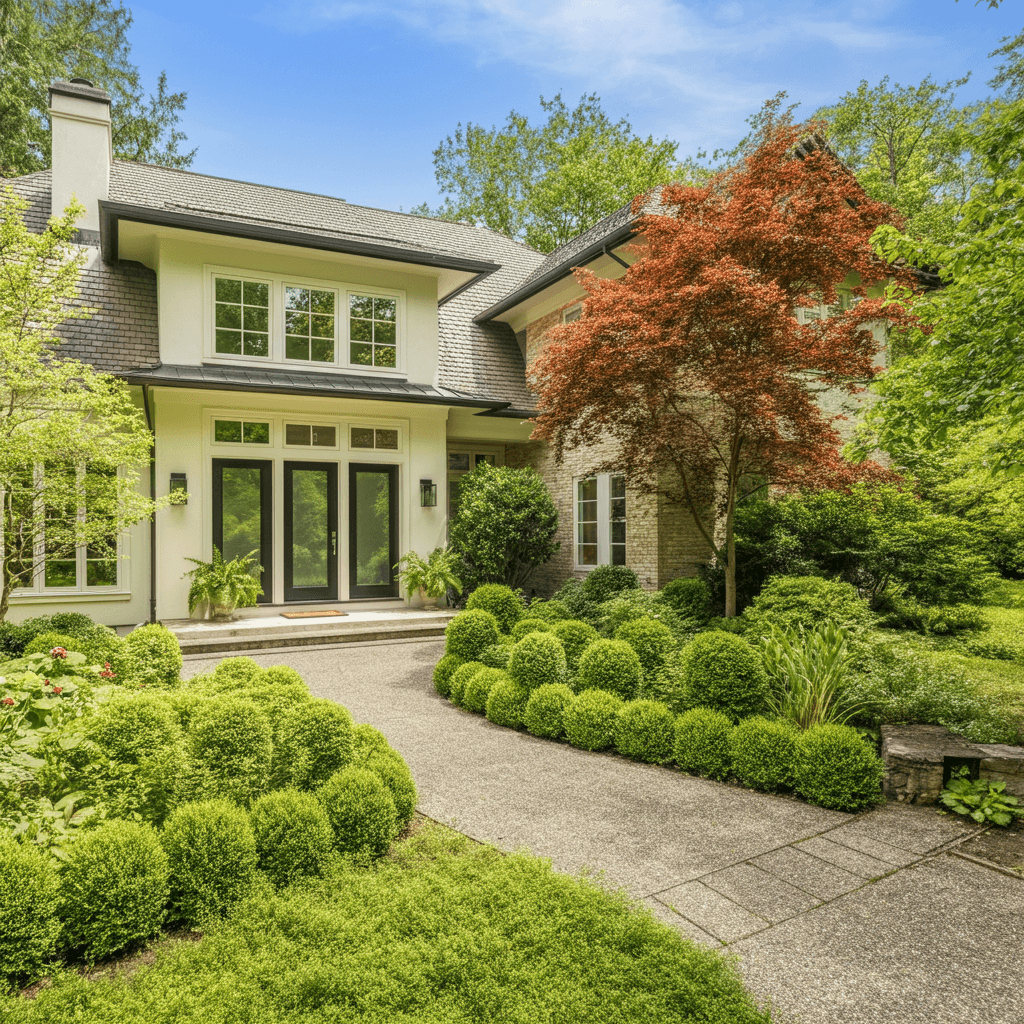 exterior big modern home landscaping