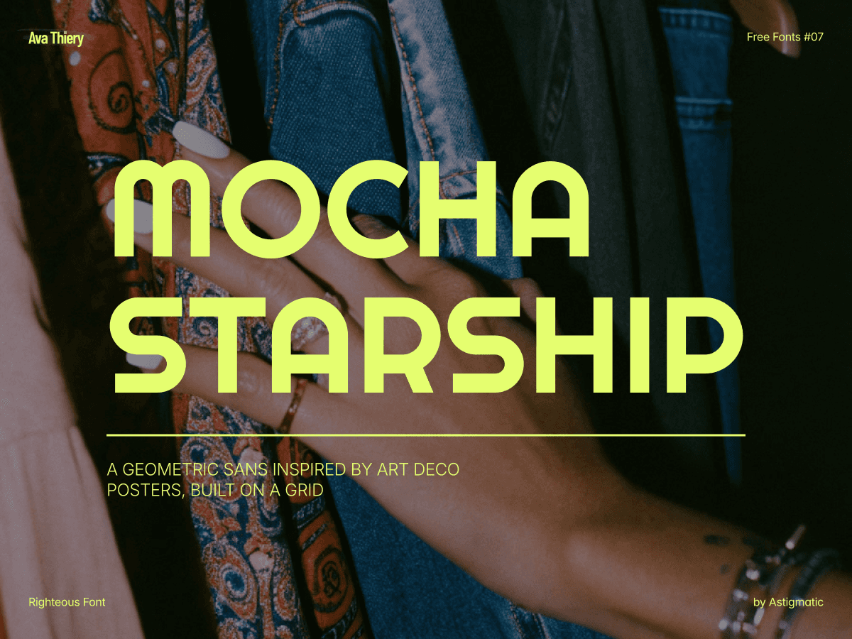Righteous geometric sans serif font cover by Astigmatic — free for commercial use on Google Fonts