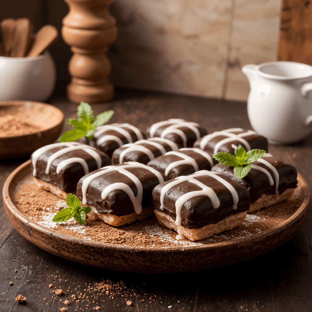 product photography of plate of chocolate-covered pastries