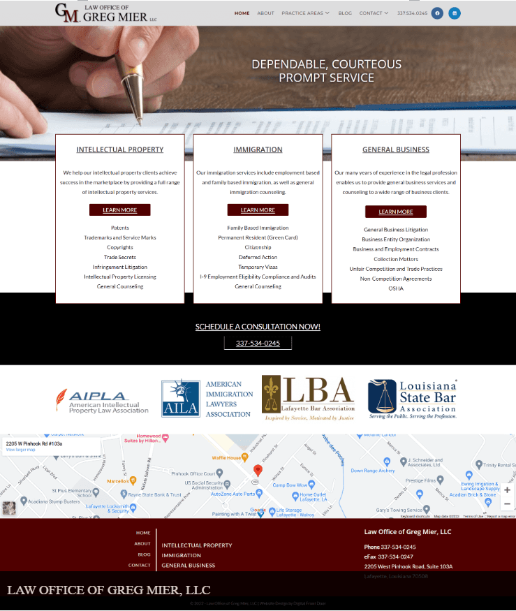 Lawer Office Of Greg MIER, LLC one page website.