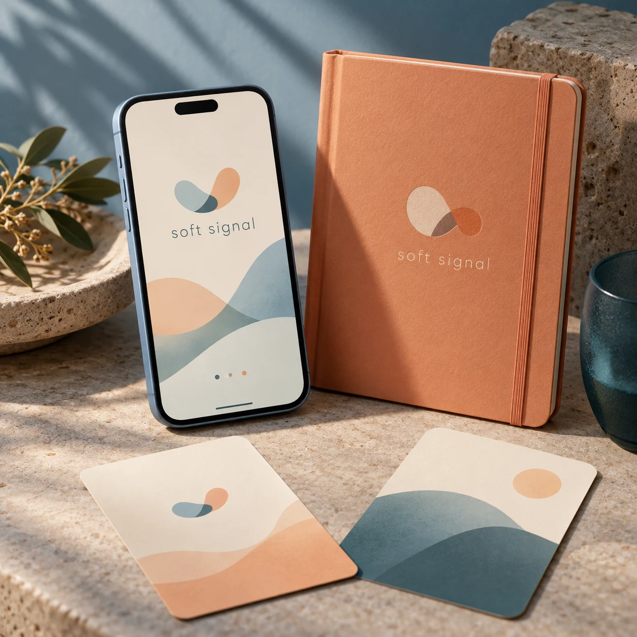 Soft Signal brand identity — digital wellbeing design presentation