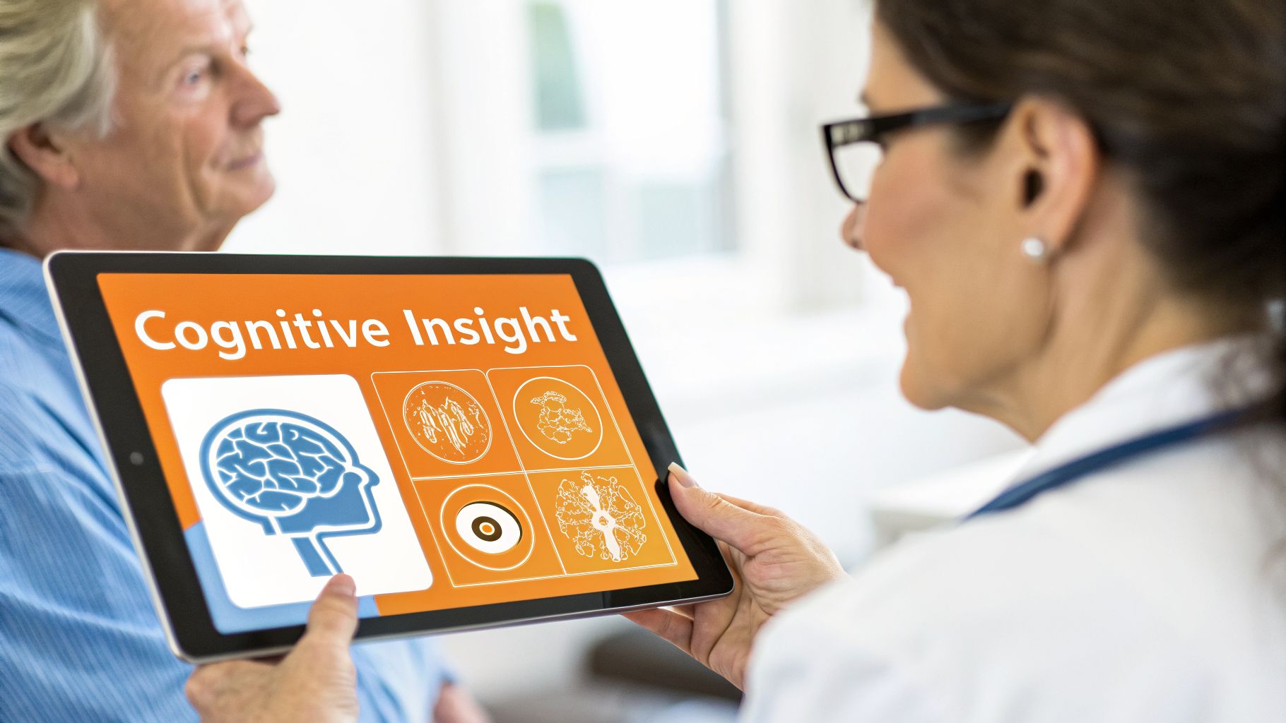 A doctor shows a tablet displaying