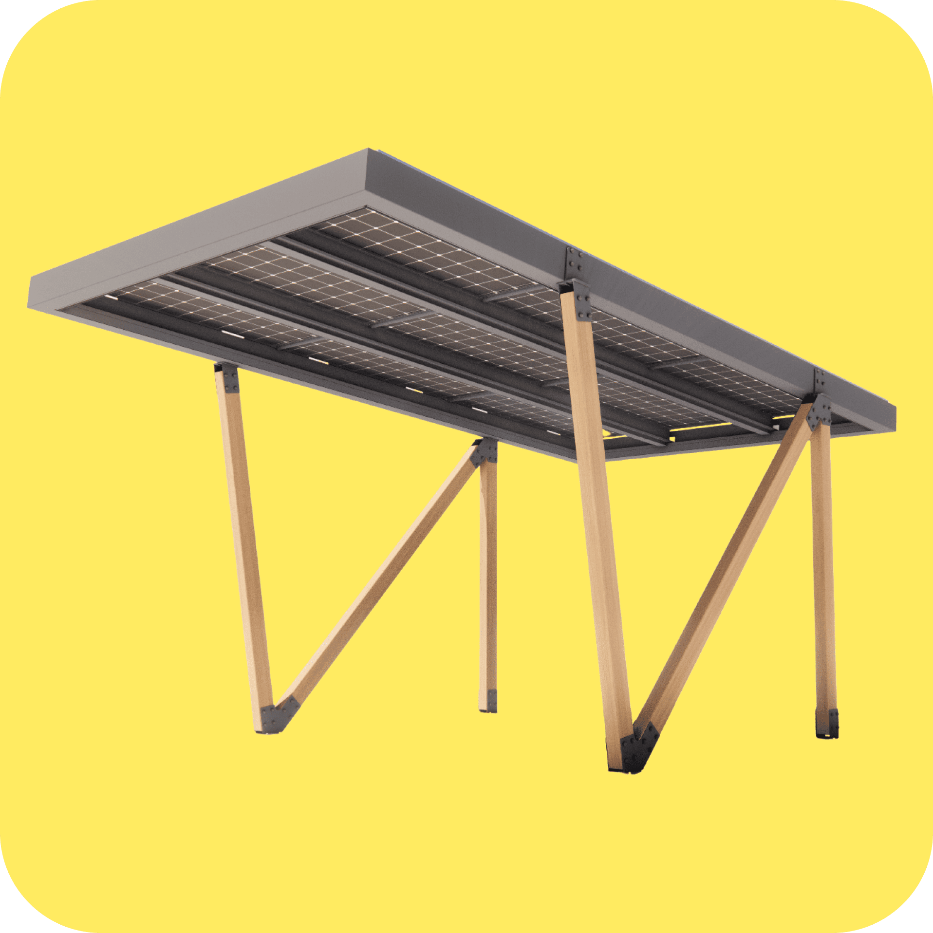 Photo d’un carport modèle PMR de la marque Genelios utilisé par Solarock lors d’installations photovoltaïques qui nécessitent un support d’installation.