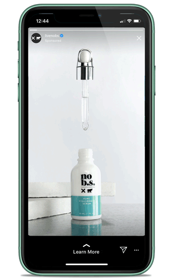 A gif of the brand's Hyaluronic Acid Serum showing hand drawn doodles around the dropper as it rises from and falls into the bottle.