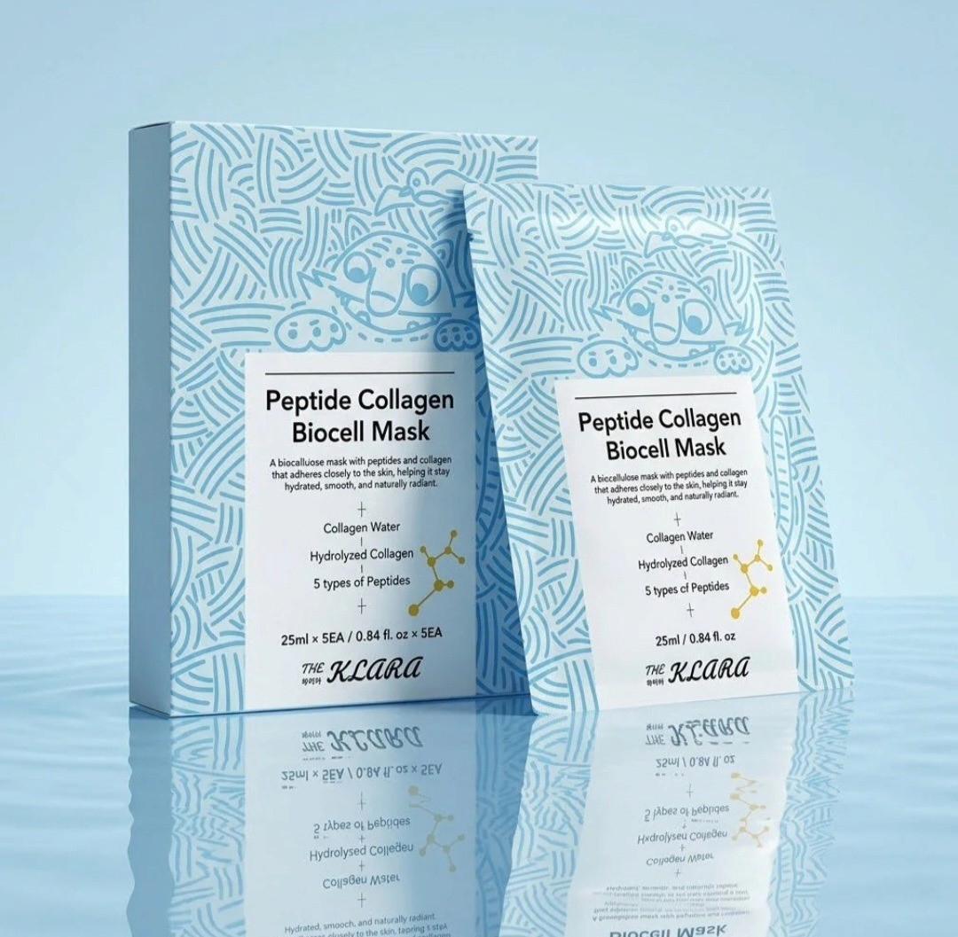 Display of KLARA Beauty skincare products showcasing innovative peptide technology for radiant, healthy skin.