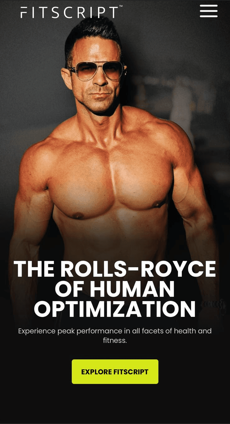 Home page hero section for Fitscript in mobile version