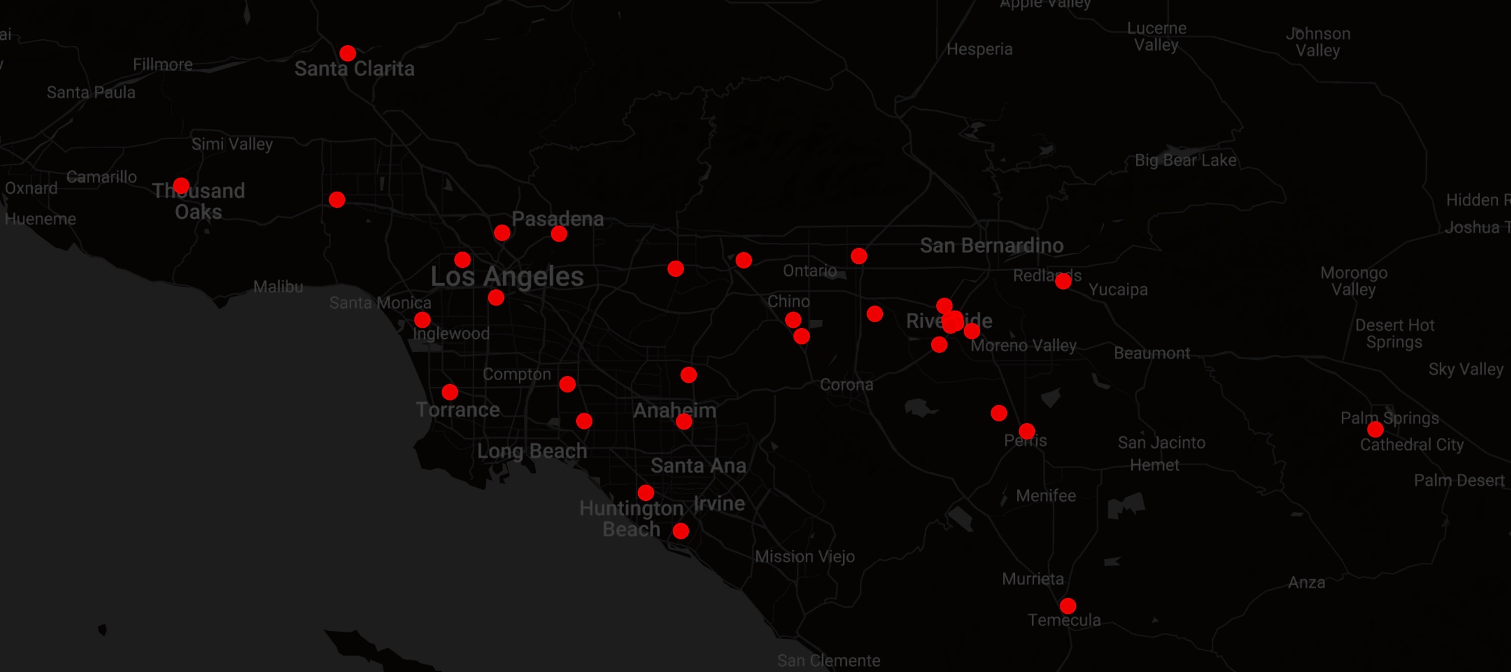 Map of Más Vida store locations in Southern California