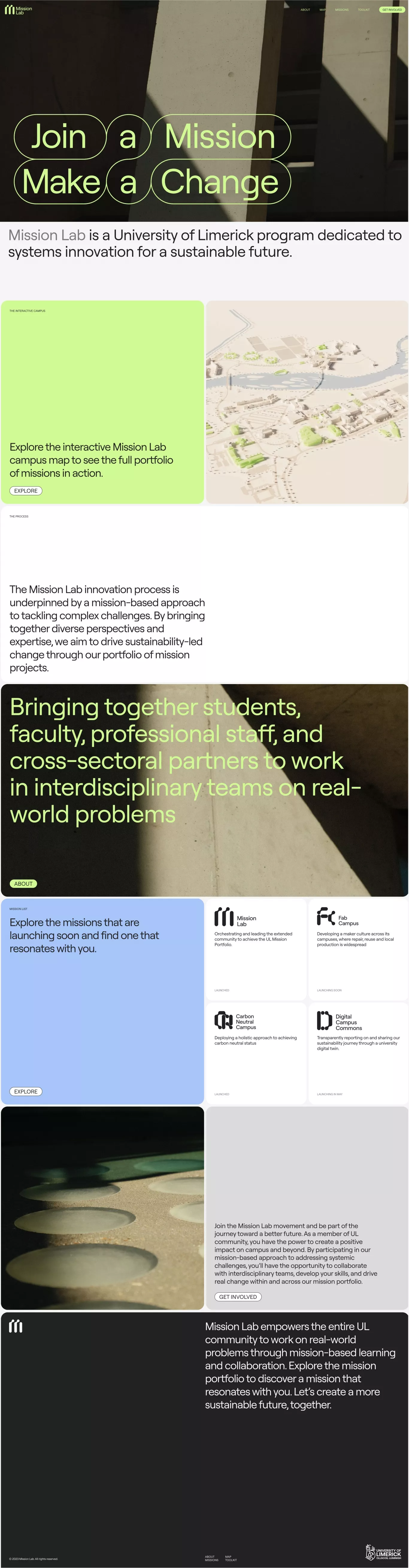 UL Mission Lab other page screenshot showcasing Education and Local Business design
