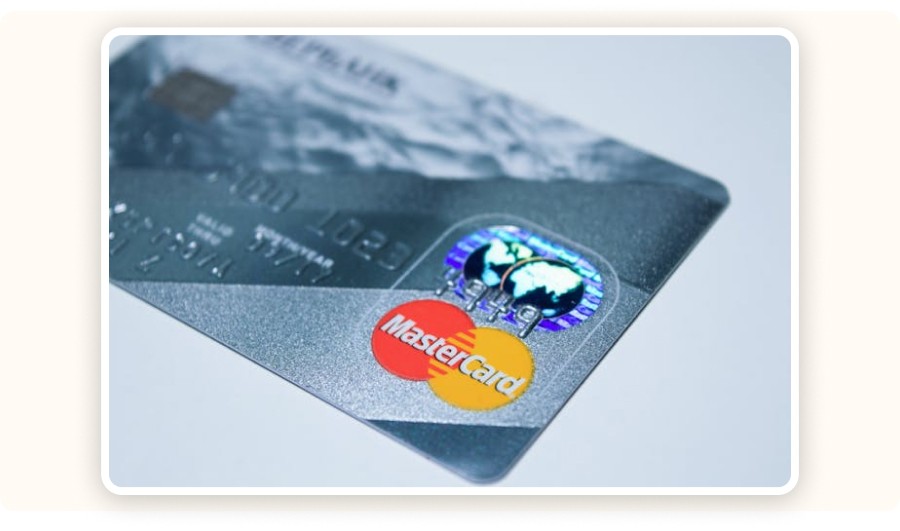 Close-up of a silver Mastercard