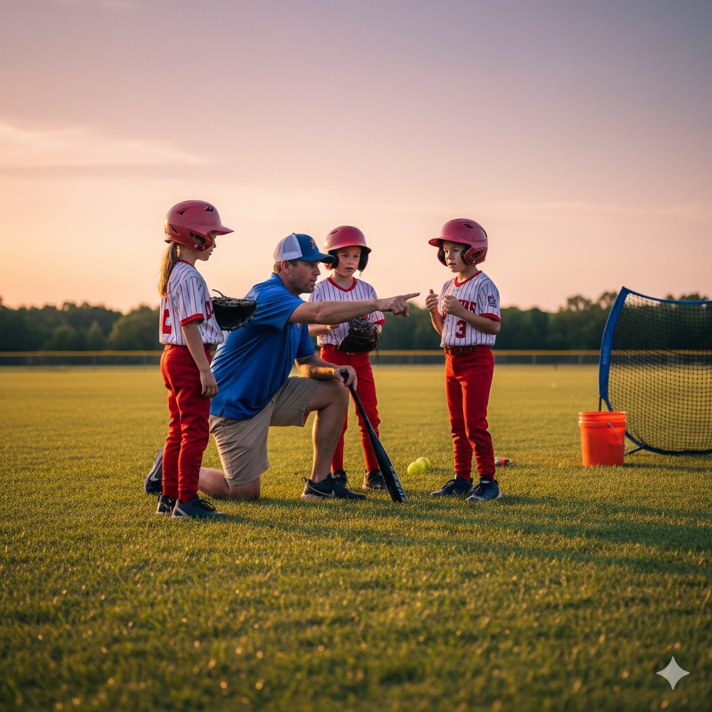 Coach executing a quality practice design session for youth baseball development