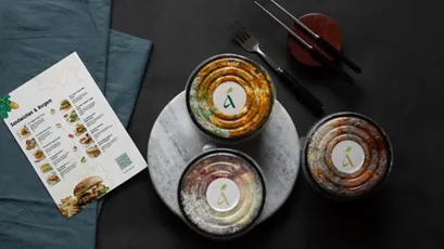 Restaurant Branding applied to food packaging and menu