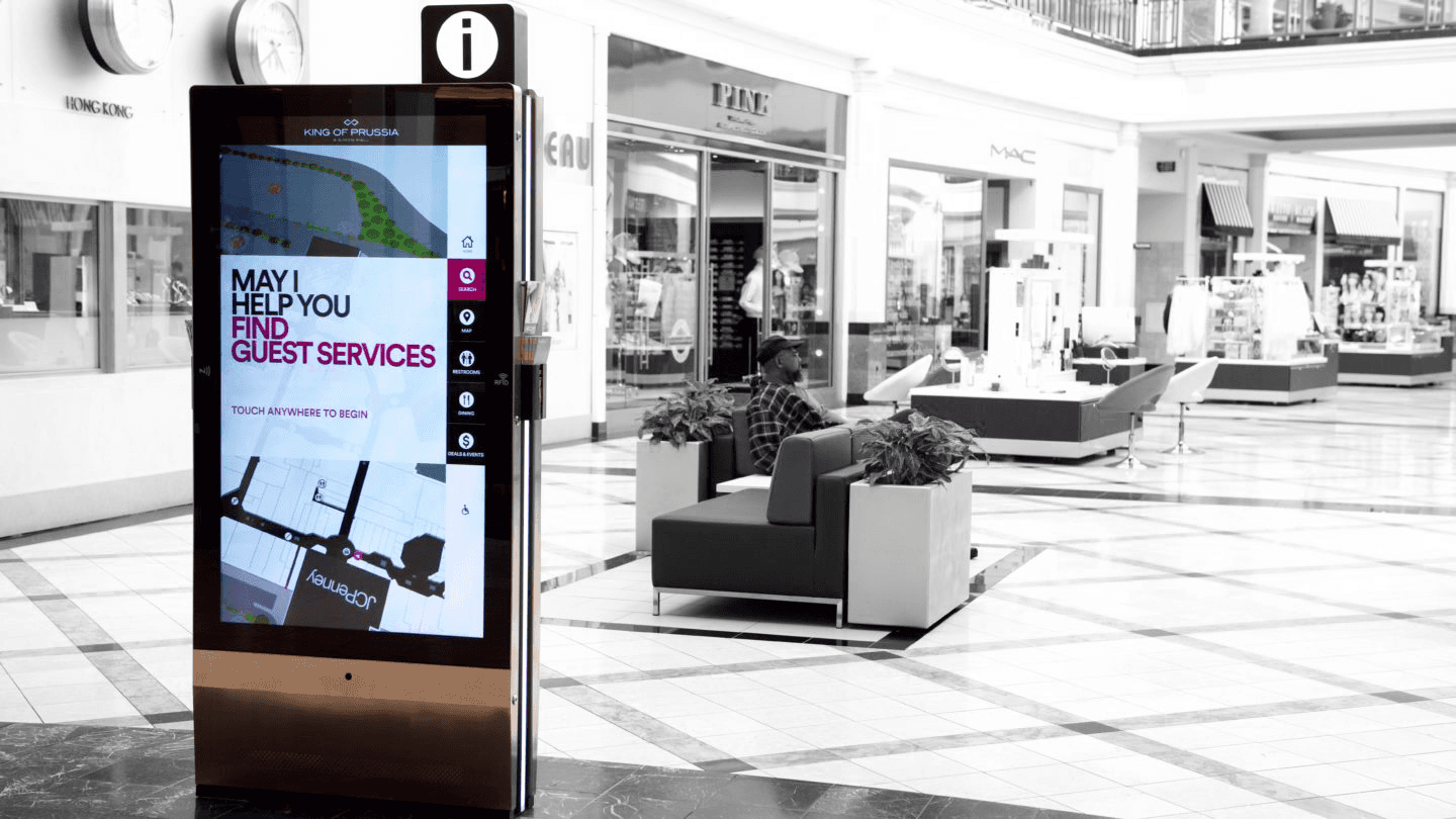A photo of a wayfinding kiosk in a mall